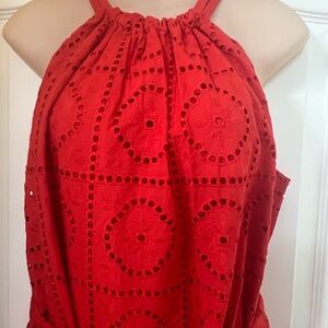 Brand new with tags, red Ann Taylor eyelet halter maxi dress. Petite Large